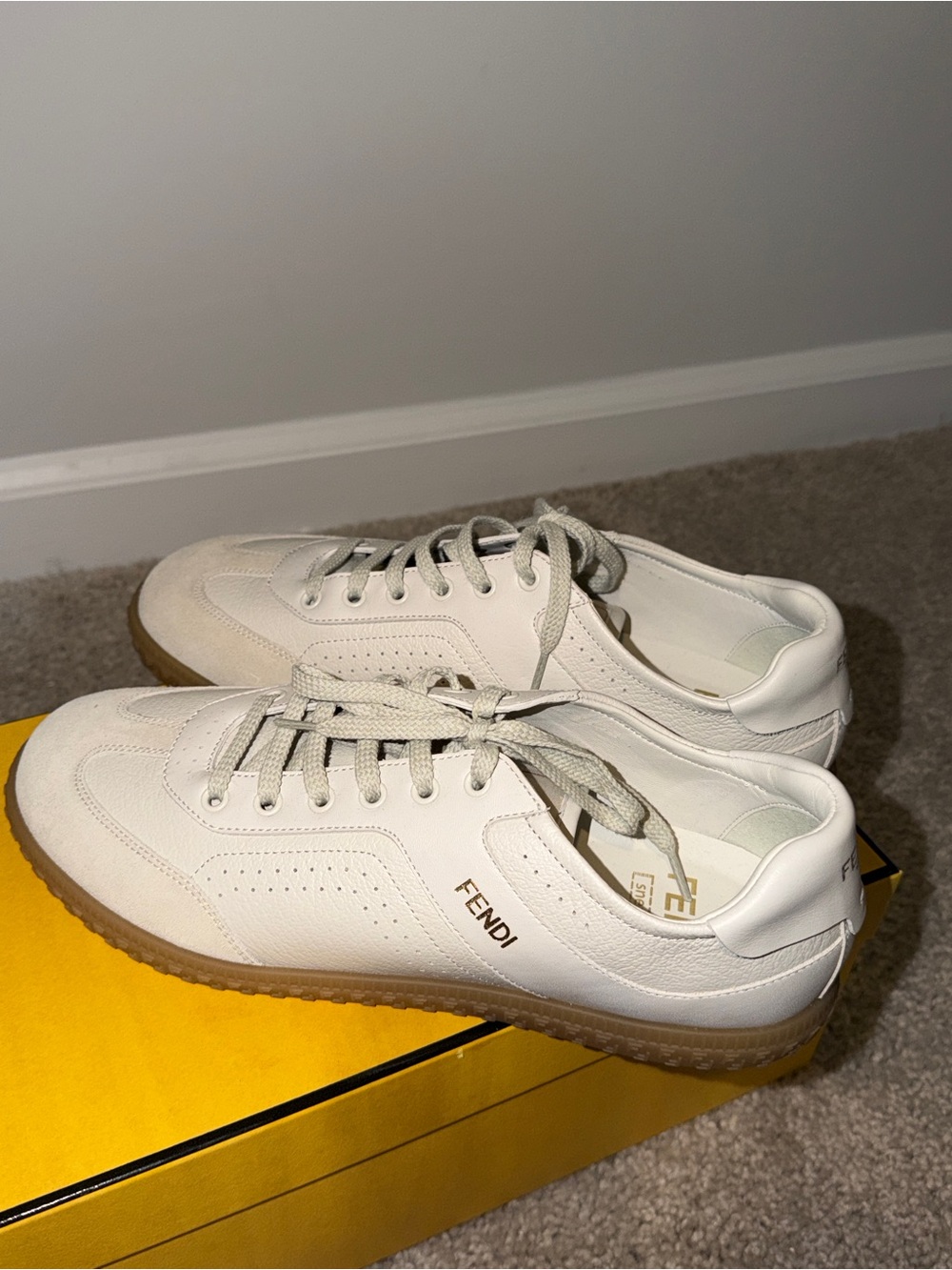 Fendi Women’s Cream White Leather Sneakers with Gum Sole
